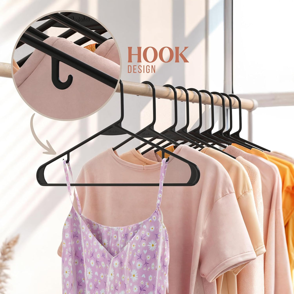 Plastic Hangers 20 Pack Black - Space-Saving Clothes Hangers for Closet Organization