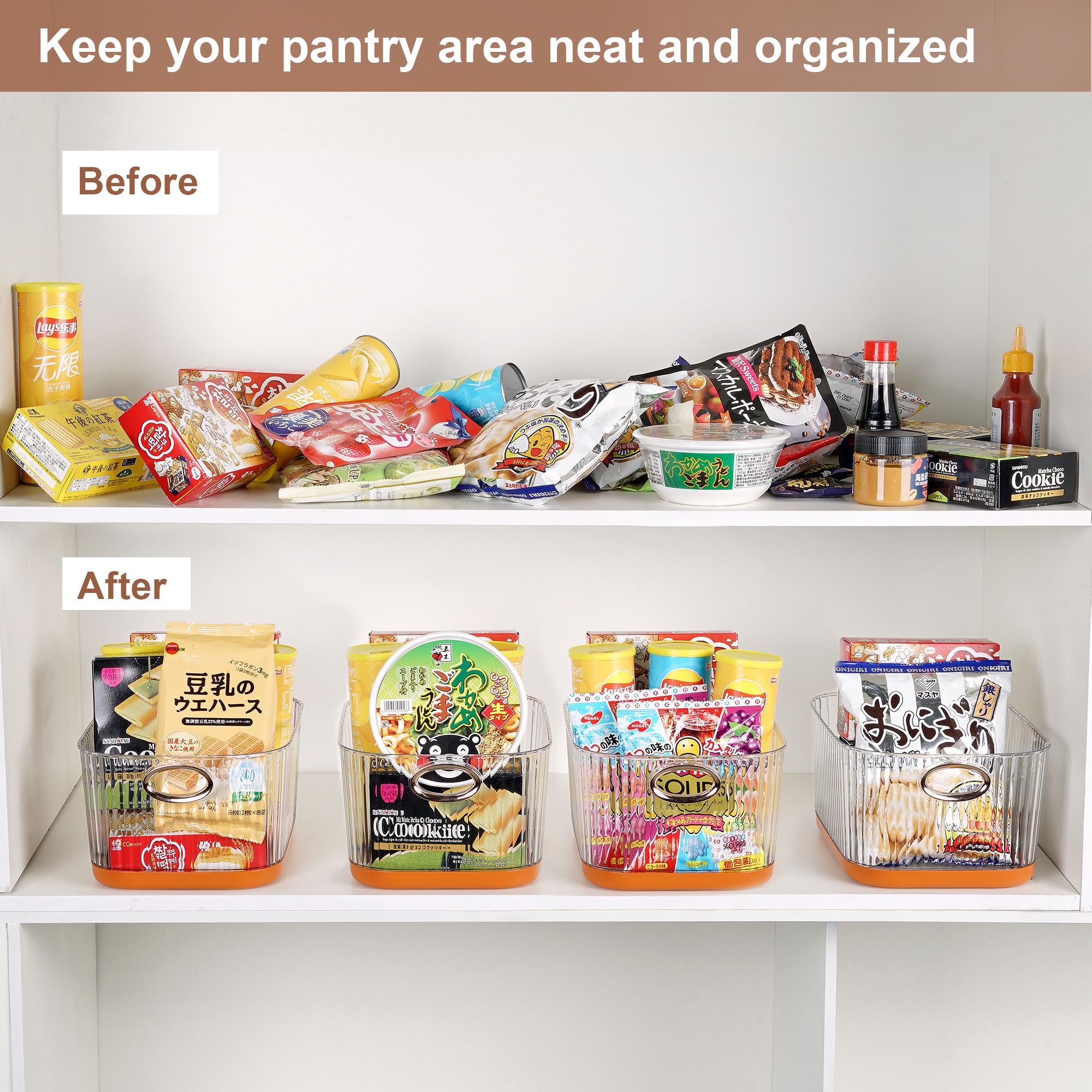 VECELO Refrigerator Organizers - Durable PET Storage Bins, Space Saving, Clear View, Contain Spill, Organizer for Kitchen, Laundry, Closet - Set of 2