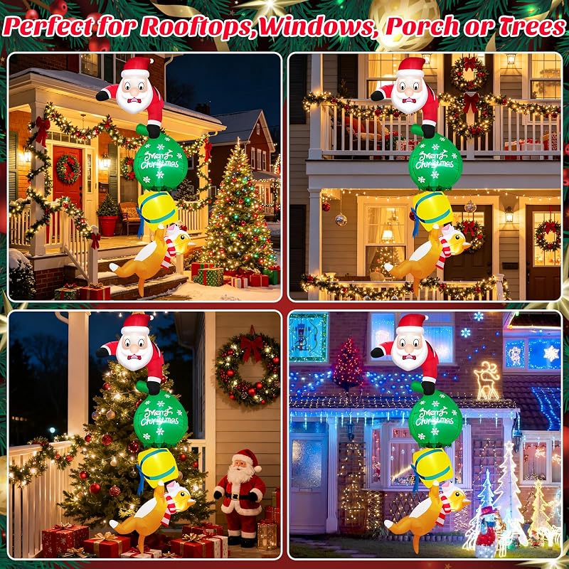 8 ft Hanging Santa Inflatable with Gift & Dog - Built-in LEDs, Outdoor Xmas Decor (Variation: 8ft-hanging Santa)