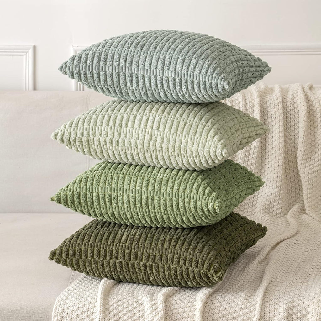 MIULEE Decorative Throw Pillow Covers - Soft Boho Striped Corduroy | Pack of 2, 20x20 Inch, Olive Green