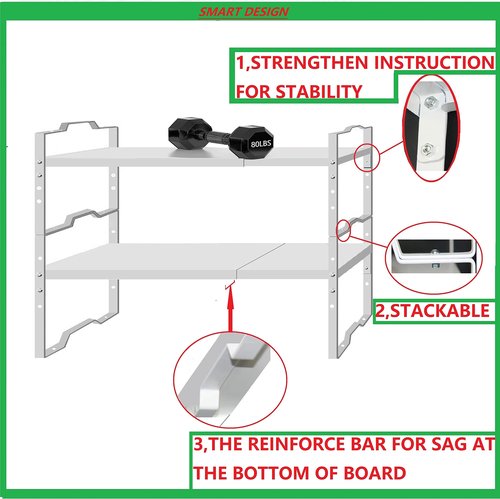 Jojocross Expandable Shelf for Cabinet Organizer Adjustable Stackable Spice Rack at Kitchen and Bathroom More, Counter Countertop Cupboard Organization Pantry Storage(LARGE/2PACKS/WHITE)