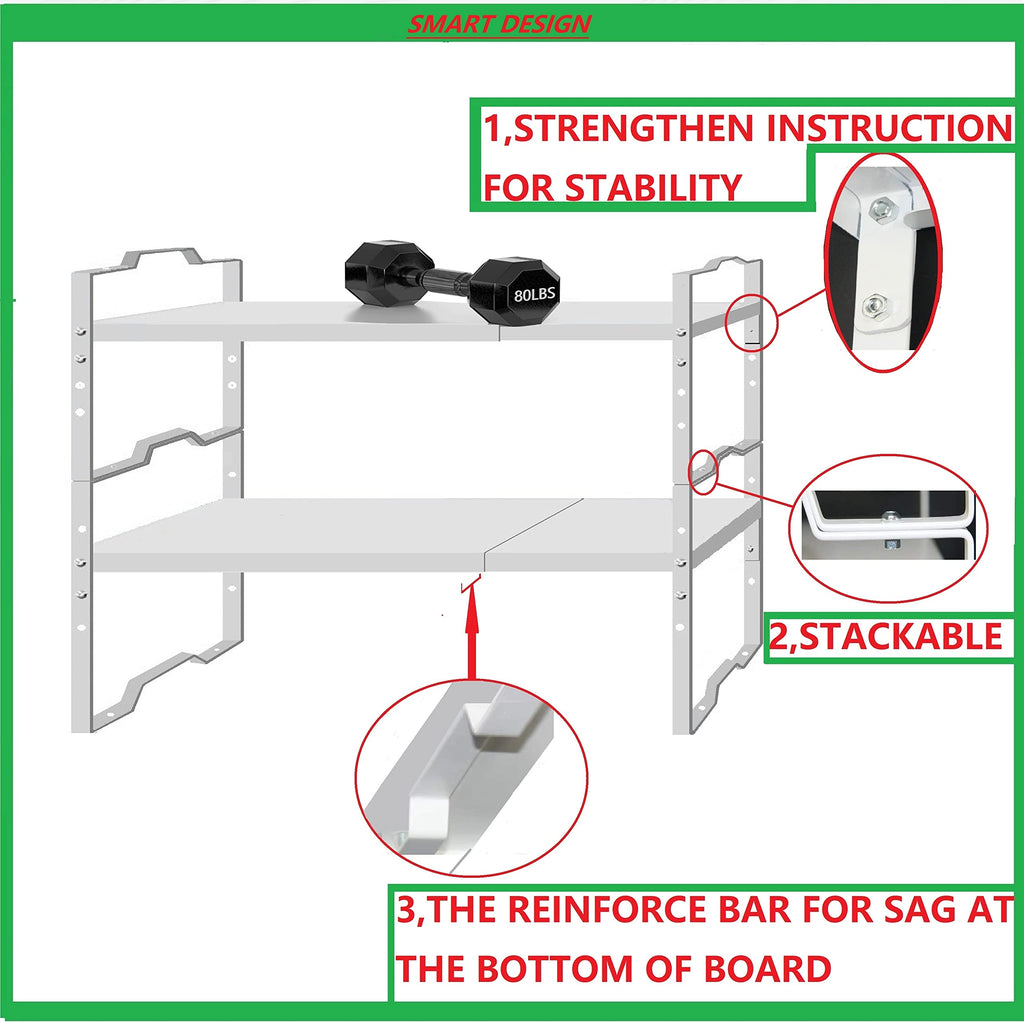 Jojocross Expandable Shelf for Cabinet Organizer Adjustable Stackable Spice Rack at Kitchen and Bathroom more, Counter Countertop Cupboard Organization Pantry Storage(LARGE/3PACKS/WHITE)