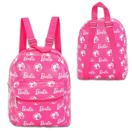 Barbie Mini Backpack for Kids Set - 10” Faux Leather Barbie Backpack with Front Pocket Plus Unicorn Button | Barbie Backpack Bundle for Girls