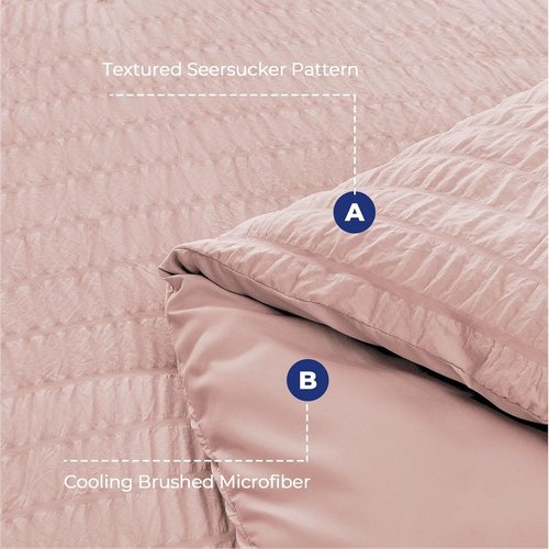 HYMOKEGE King Size Comforter Set - Luxurious Rose Gold Seersucker 7-Piece Bedding Set | All-Season Comfort
