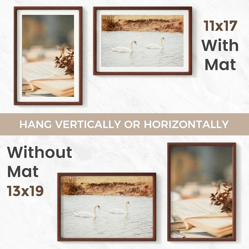 Mahogany USA-Sourced Picture Frame 13x19 - Hand-Milled Hardwood, Anti-Scratch Tempered Glass, Mortise & Tenon