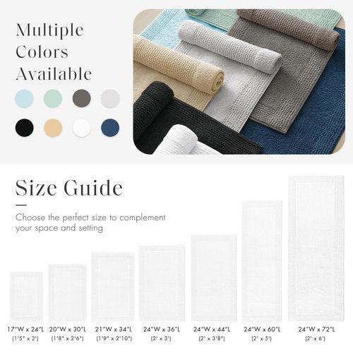 Madison Park Splendor Reversible 100% Cotton Tufted Bathroom Rug-3000 GSM Hotel Quality Luxurious Plush Medium Pile Bath Mat Absorbent, Quick Dry, Shower Room Décor, 24x36 White
