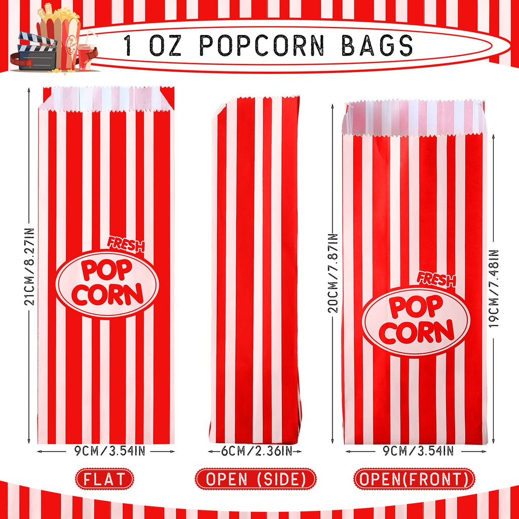 Sherr 1000 Pcs 1oz Popcorn Bags Bulk Red Retro Stripes Disposable Popcorn Bags for Movie Nights Circus Carnival Party Favors Birthday Party Event Supplies Machine Accessories