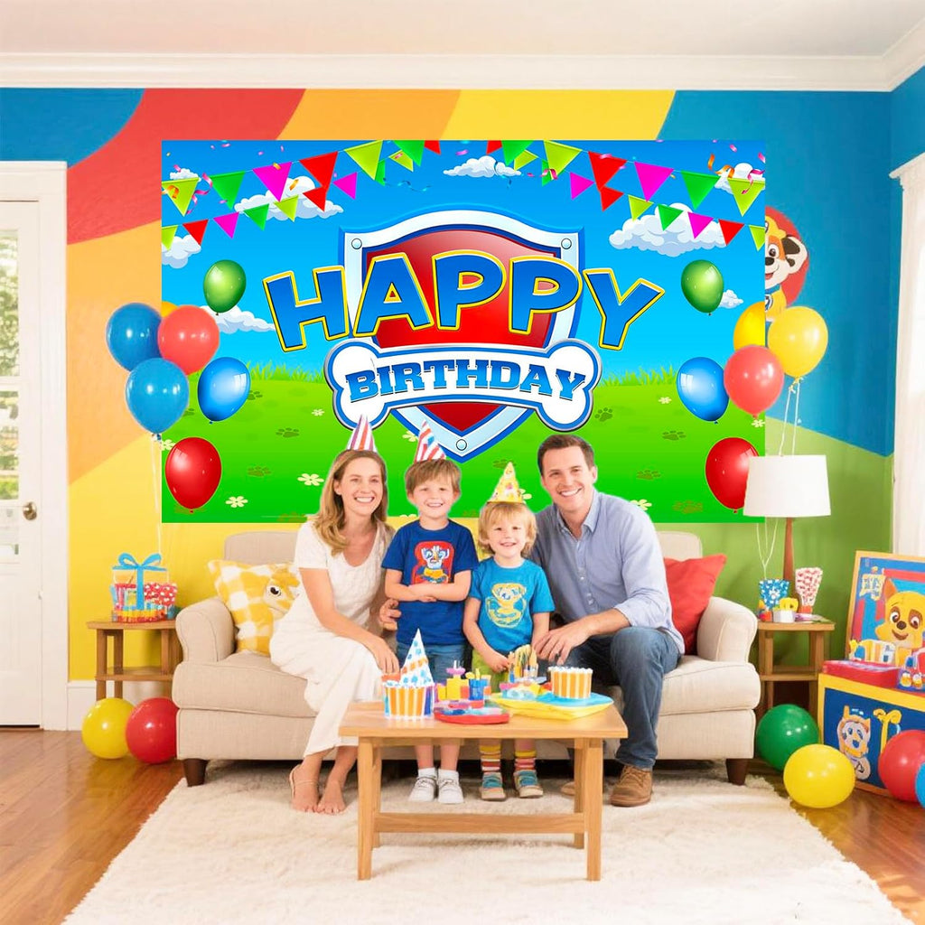 Paw Birthday Party Decorations - 70in X 43in Blue Dog Photo Backdrop for Kids' Rooms & Baby Showers