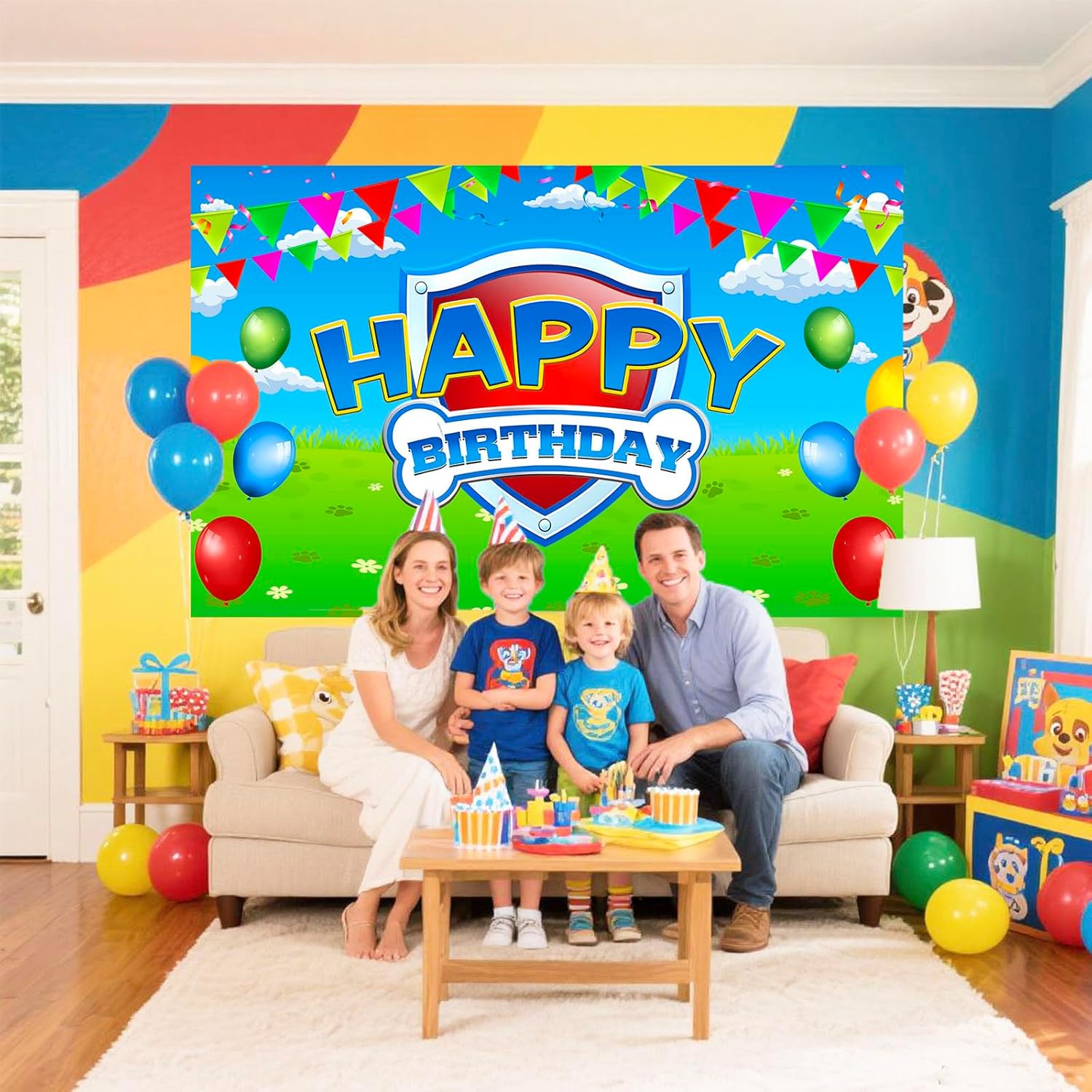 Paw Birthday Party Decorations - 70in X 43in Blue Dog Photo Backdrop for Kids' Rooms & Baby Showers