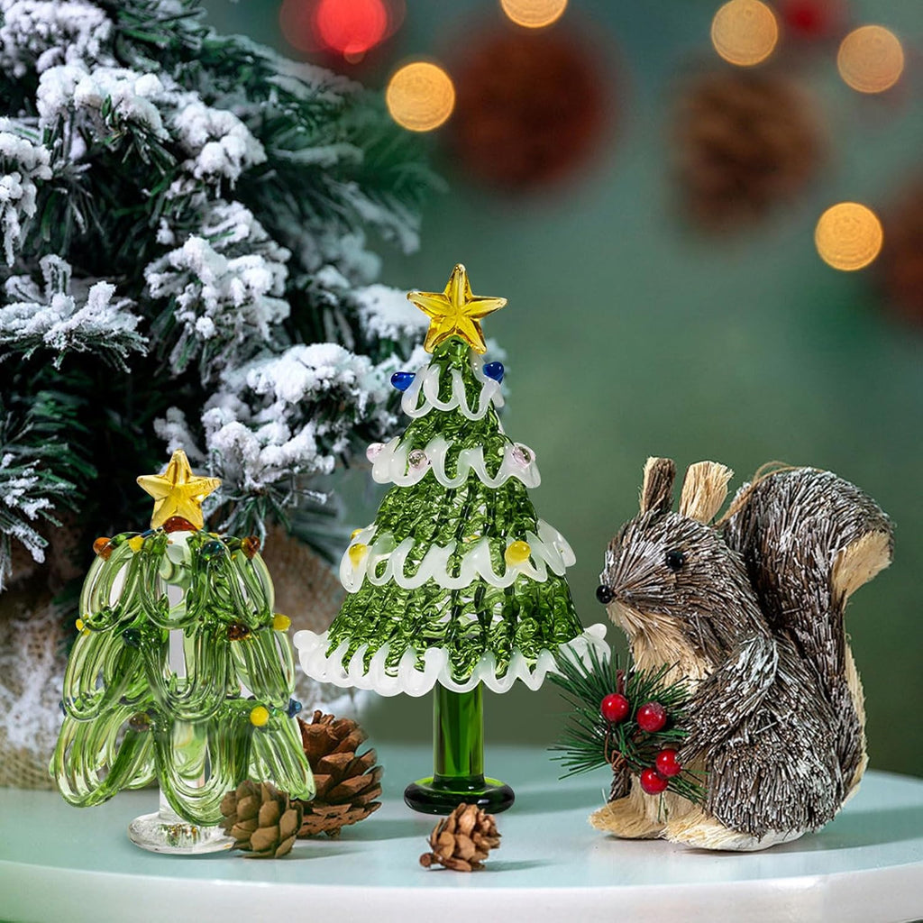 Skiennix Mini Crystal Christmas Tree Figurine - Hand Blown Glass for Festive Home Decor | Winter Ornament
