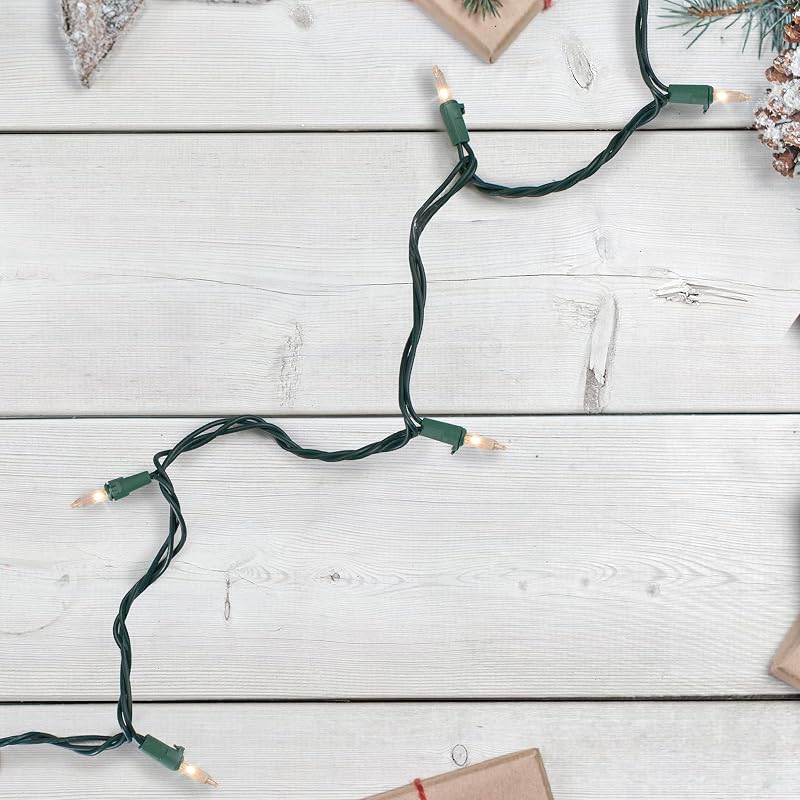 Mini Incandescent Christmas Lights - Clear, 3' Green Wire, 10 Count