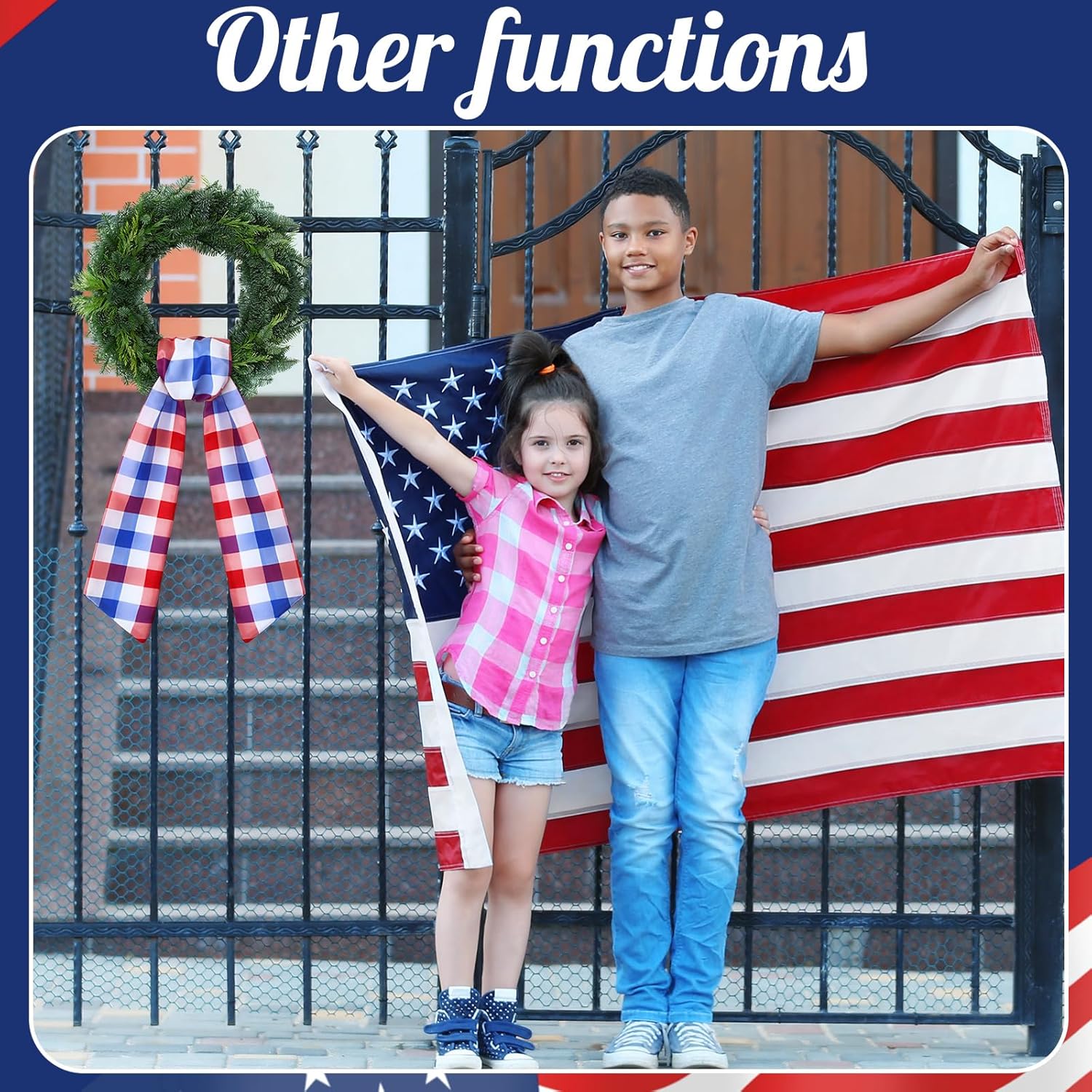 VitalCozy 4th of July Wreath Sash - Satin Embroidery Monogram Ribbon for Indoor/Outdoor Decor