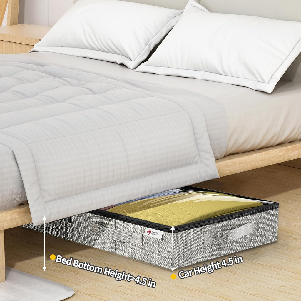 Skiennix Under Bed Storage Containers - Sturdy, Low Profile Design with Clear Windows | 4 Pack, 4.5 Inches