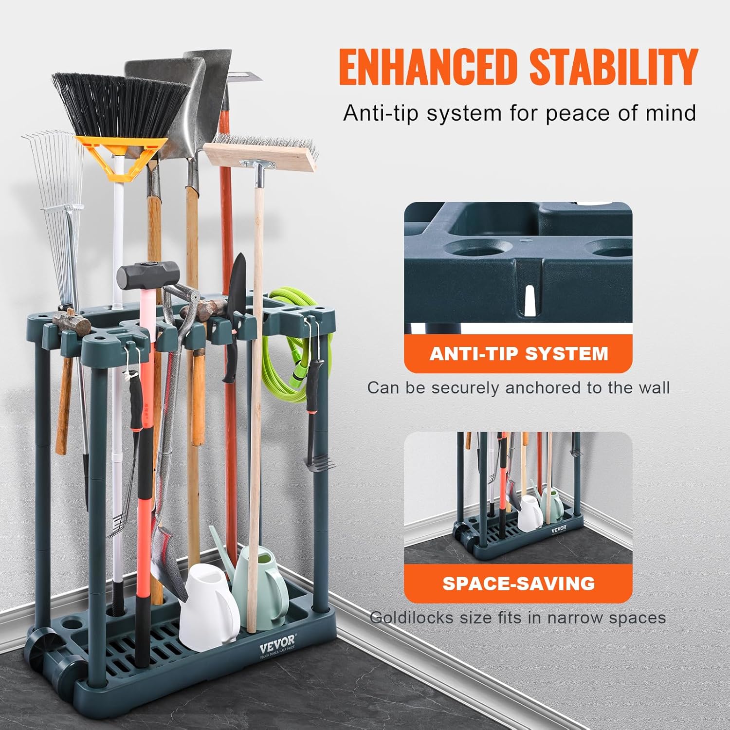 VEVOR Garden Tool Organizer - 10 Slot Yard Tool Tower Rack for Garage Storage & Organization