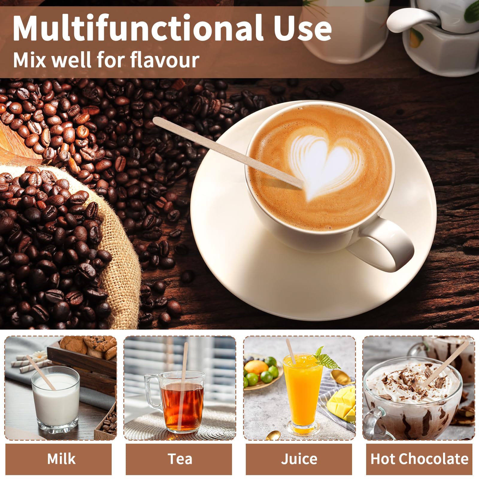 MOWPOG 700 Pcs Natural Wooden Coffee Stirrers, 5.5" Disposable Stir Sticks, Ideal for Coffee Bars and Parties, Smooth Splinter-Free Birch wood Stirrer for Tea and Beverages (5.5")