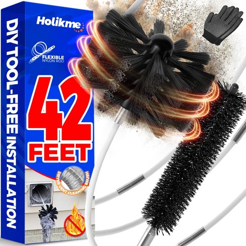 Holikme Dryer Vent Cleaner Kit - 42 Feet Flexible Lint Brush with Drill Attachment for Easy Cleaning