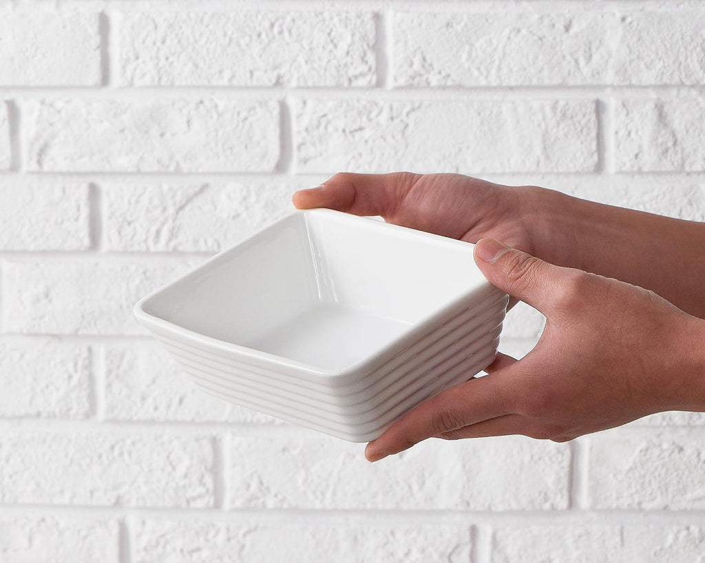 ONEMORE Small Baking Dish - Rectangle Ceramic Casserole for Oven | Set of 4, 5x7, White, Ideal for 1-2 Persons