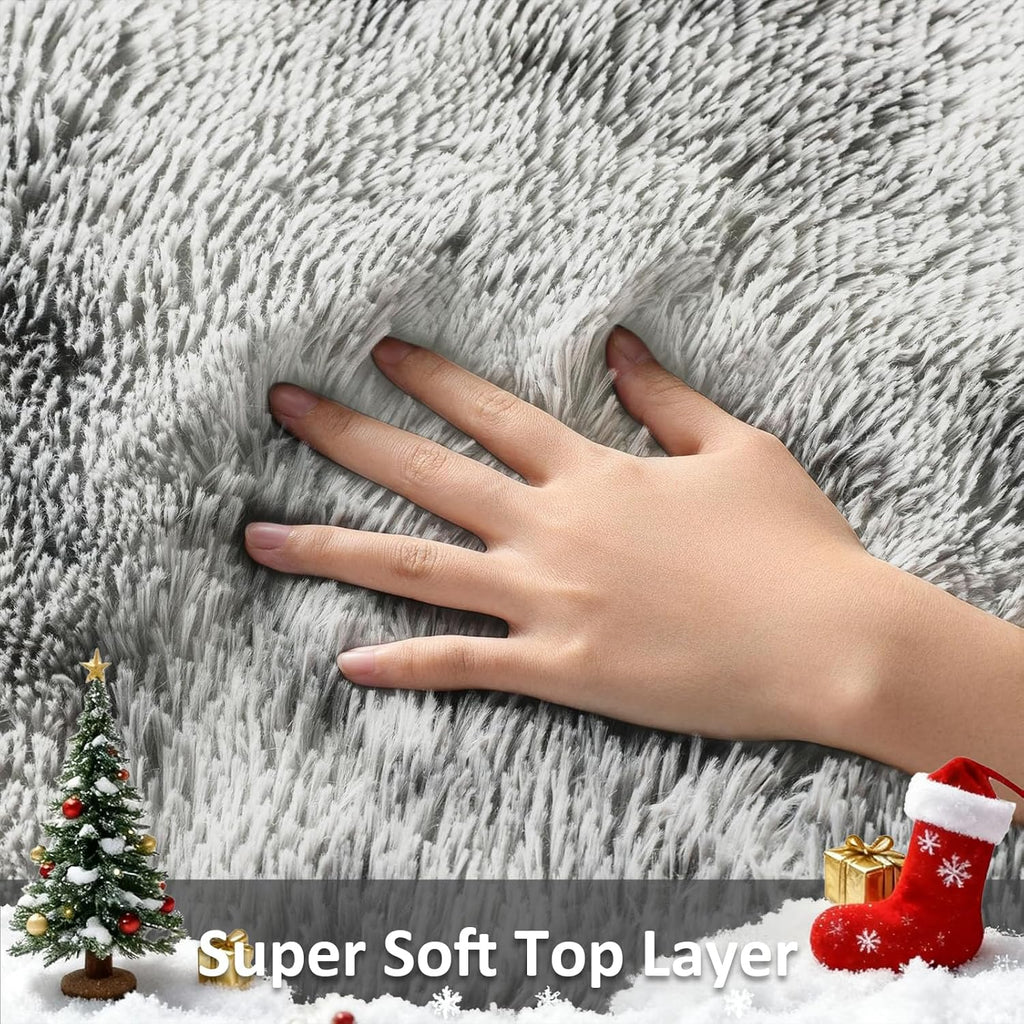 Ophanie Tie-Dyed Grey & White Area Rug - Large Soft Shag Carpet for Living Room & Nursery Decor