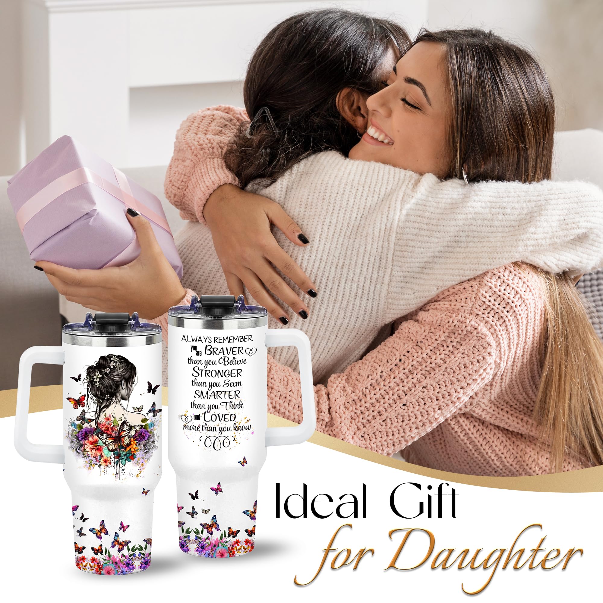 Toroly Daughter Gifts from Mom Dad - Valentines Day Gifts for Daughter - Daughters Birthday Gift - Best Daughters Ever Gift - Inspirational Present for Daughter's Adult - 40 Oz Tumbler
