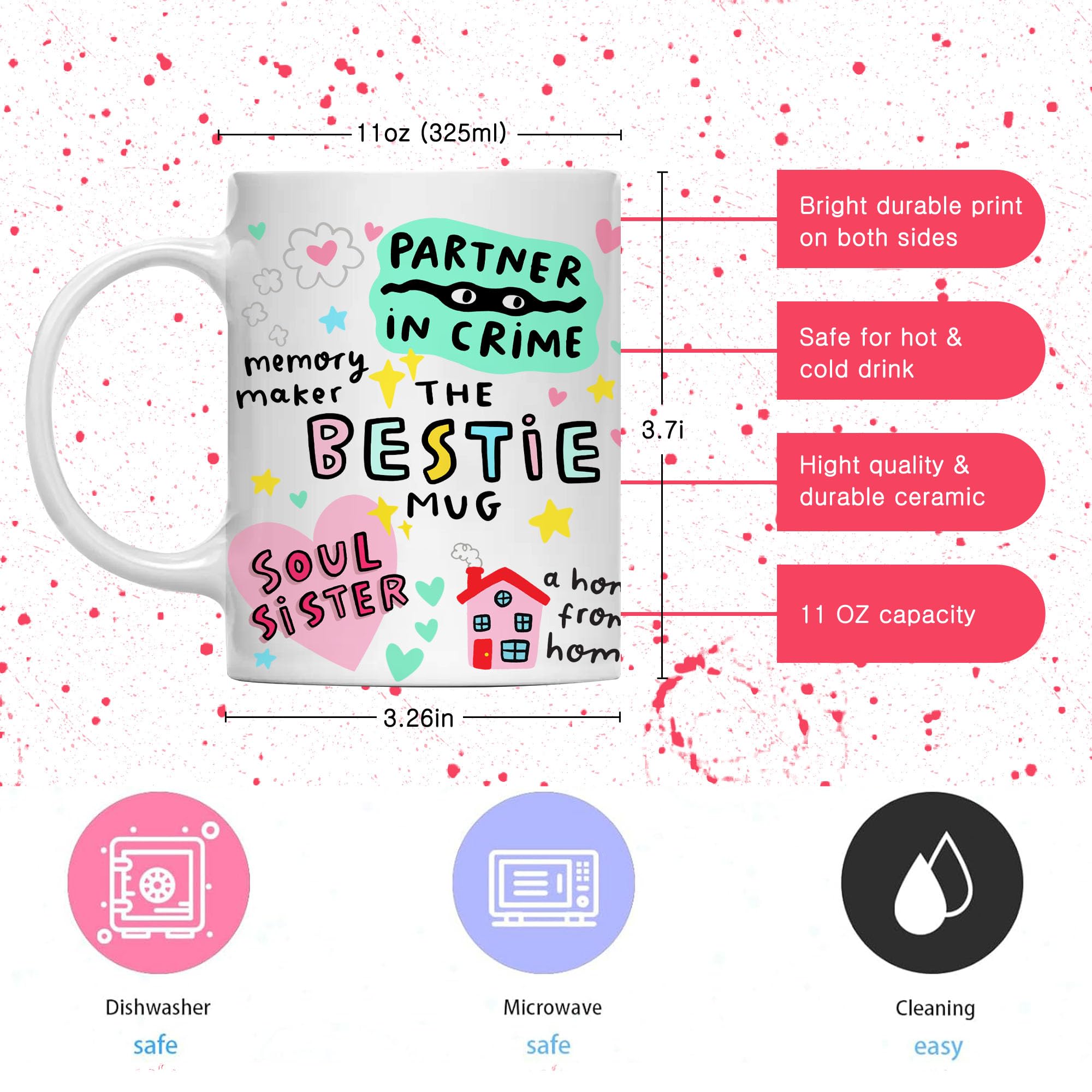 Gossby Bestie Coffee Mug - Best Friend Gift For Women - Friendship Gift for Female Friend - Friendship Gifts For Women Birthday - Gifts For Close Female Friends - 11oz White Ceramic Cup