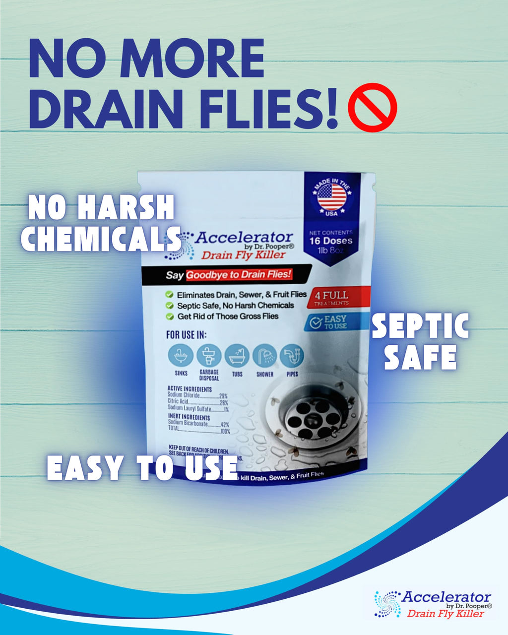 Drain Fly Killer Powder – Eliminates Drain Flies & Sewer Flies in Drains, Sinks, Showers – Fast-Acting Treatment - Septic Safe & Made in USA