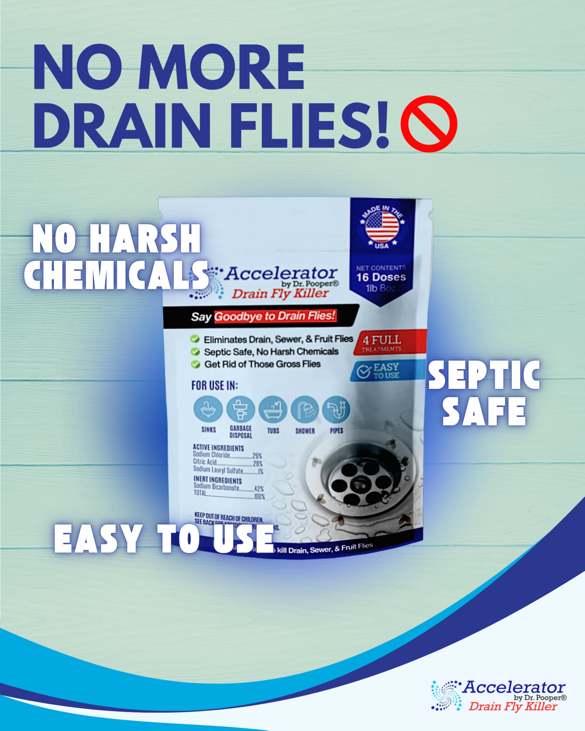 Drain Fly Killer Powder – Eliminates Drain Flies & Sewer Flies in Drains, Sinks, Showers – Fast-Acting Treatment - Septic Safe & Made in USA