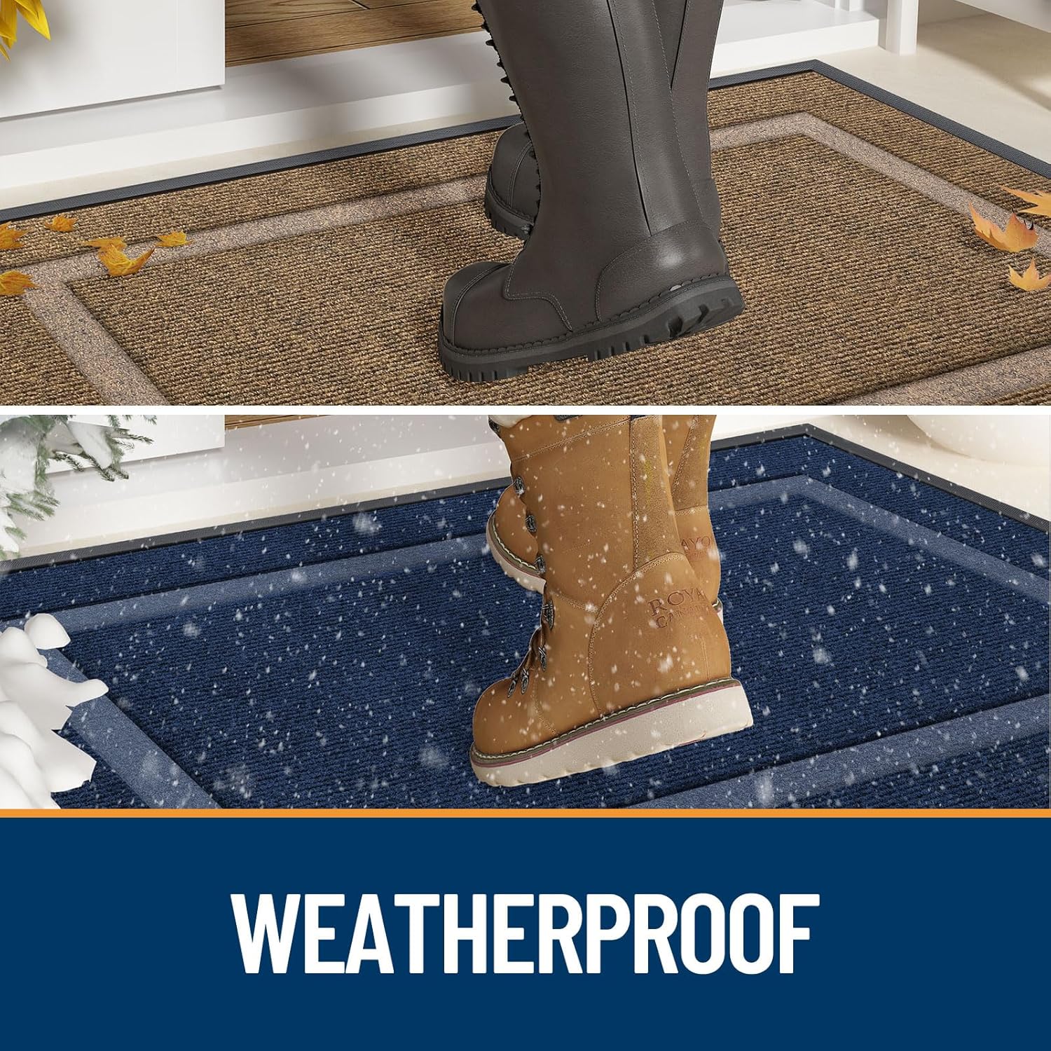 OLANLY Waterproof All-Season Front Door Mat - Sturdy Natural Rubber, Easy Clean | 29.5x17, Wine Red
