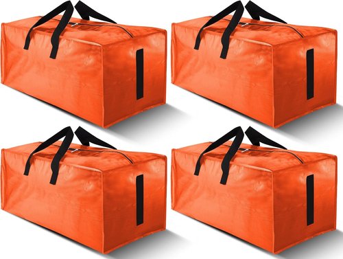 HOMESURE Large Water-Resistant Moving Bags - 4 Pack Heavy-Duty Storage Totes with Zippers & Handles | Space-Saving Design (Orange)