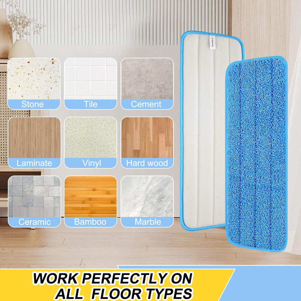 H-Gamely 16.5 inch Reusable Mop Pads Microfiber Spray Mop Replacement Heads for Wet/Dry Mops Compatible with Bona Floor Care System (5 Pack)