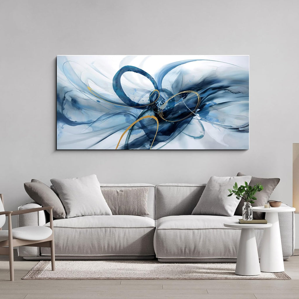 XLSJERST Extra Large Canvas Wall Art - Modern Abstract Blue & White Artwork for Home Decor