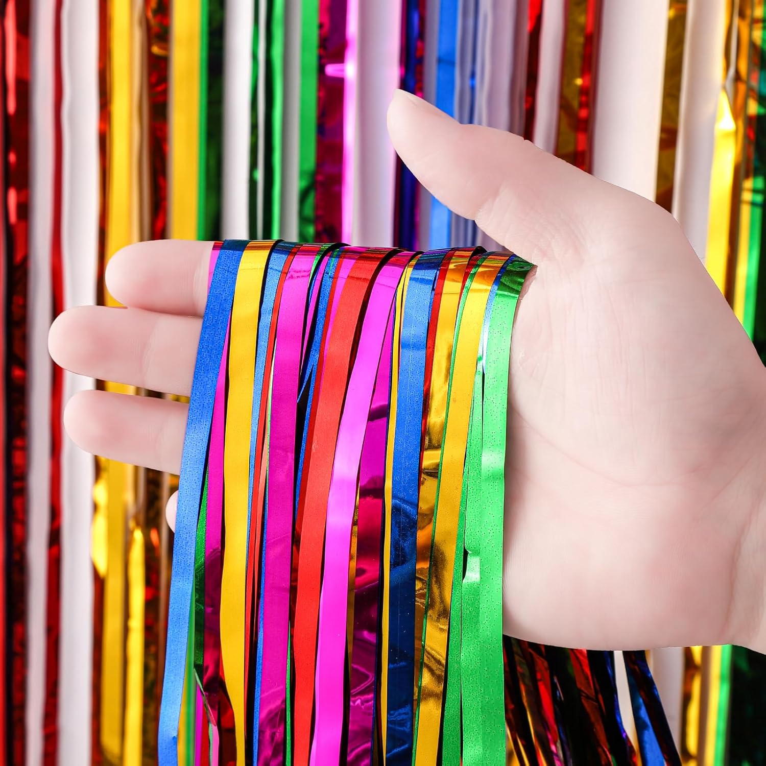 Voircoloria Rainbow Foil Fringe Backdrop Curtains - 3 Pack Tinsel Streamers for Parties & Events | 3.3x8.2 Feet