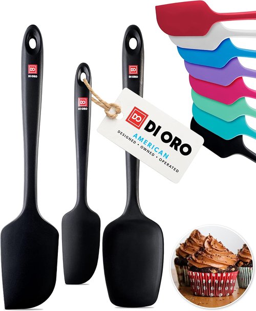 DI ORO Silicone Spatula Set - Heat-Resistant Rubber Kitchen Spatulas for Baking & Cooking - 600°F, BPA Free, Dishwasher Safe (3pc, Black)