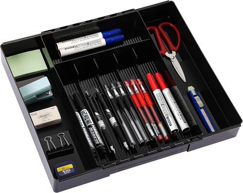 IEEK Silverware Organizer - Expandable Utensil Tray for Kitchen Drawers | Adjustable Cutlery Holder, Black