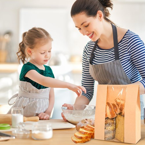 120pcs Bread Bags for Homemade Bread Sourdough, Sourdough Paper With Window 14"x8.3"x3.5" Sourdough Bread Bags for Gifting Large Bakery Bags Used for Storage Cookies & Snacks 130 Cute Sealing Stickers