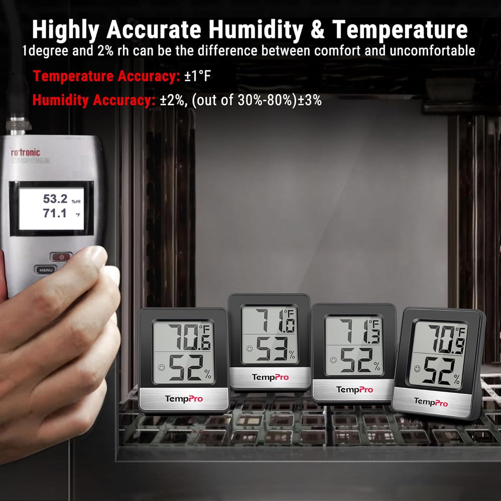 TempPro Digital Hygrometer - Indoor Thermometer with Temperature & Humidity Monitor | Compact Design