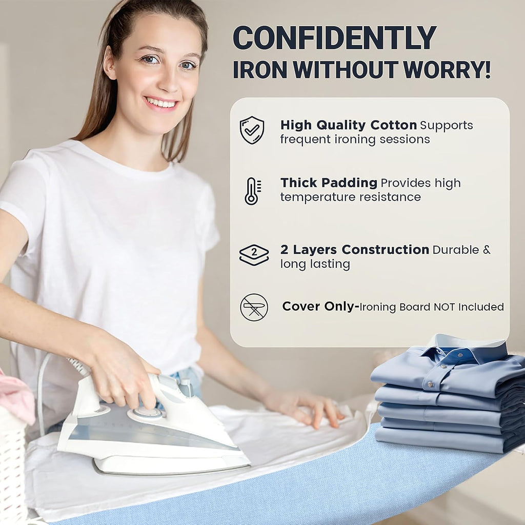 UniSimp Ironing Board Cover - Extra Thick Natural Cotton, Scorch & Stain Resistant | 15"x54" Heatproof Blue
