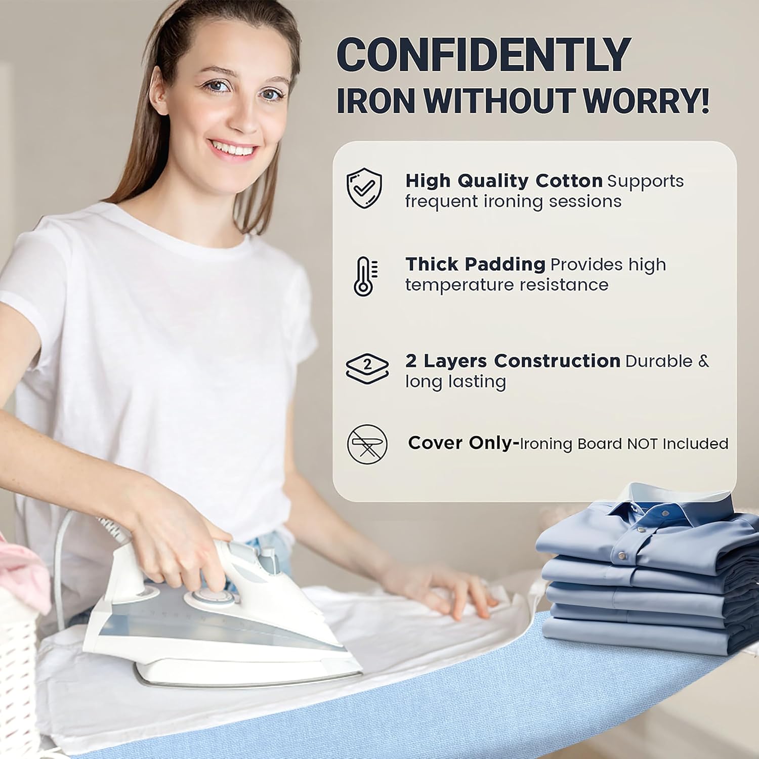 UniSimp Ironing Board Cover - Extra Thick Natural Cotton, Scorch & Stain Resistant | 15"x54" Heatproof Blue