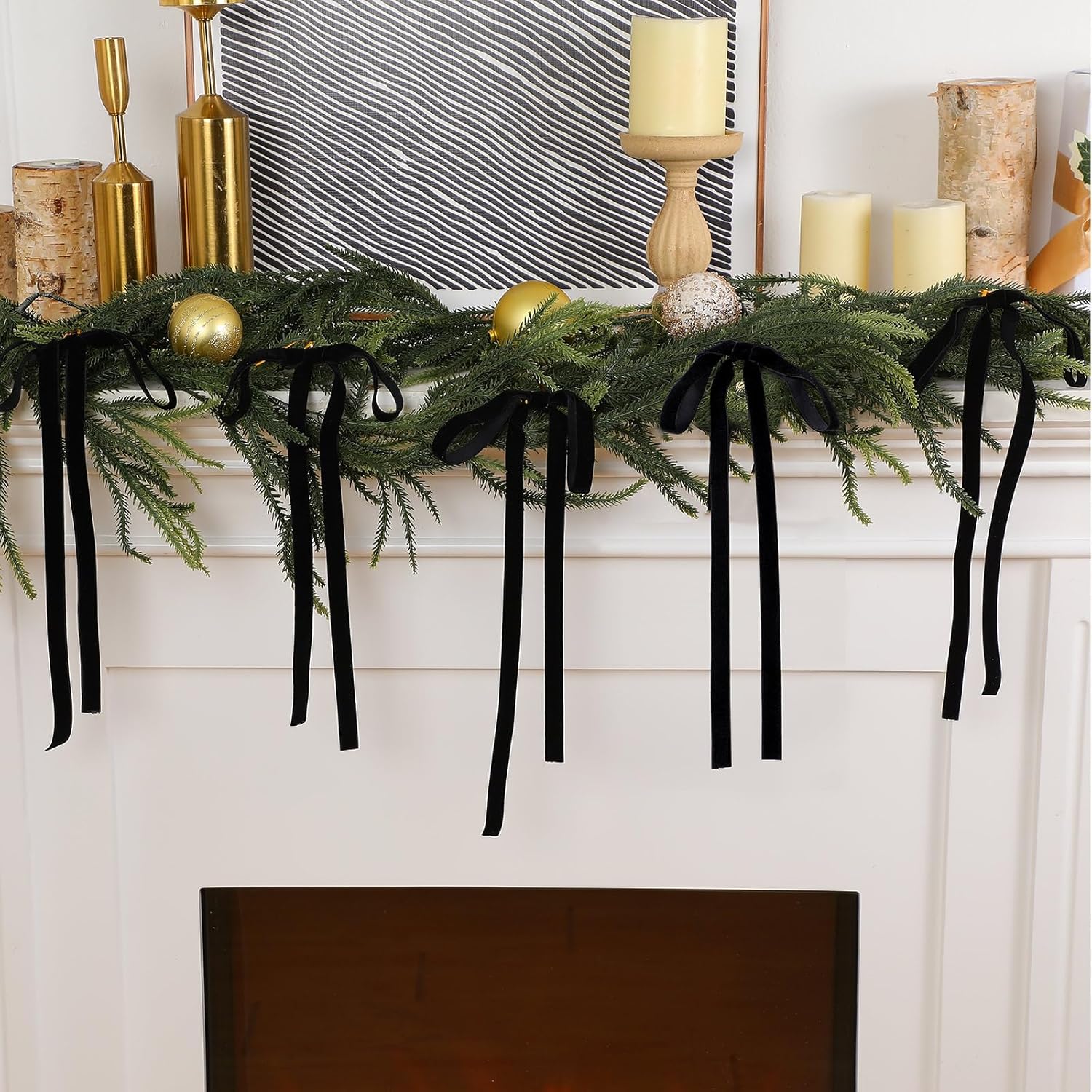 Skiennix 24 Pcs Velvet Bows - Vintage Ribbon Decorations for Christmas Trees & Crafts | Black, 9 x 13 Inch