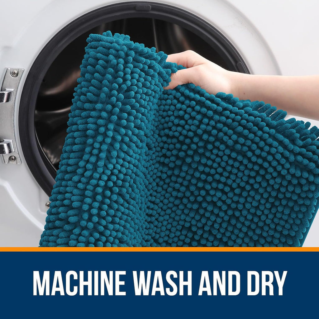 OLANLY U-Shaped Toilet Rug - Extra Soft Chenille Bathroom Mat | 24x20, Quick-Dry, Non-Slip, Peacock Blue