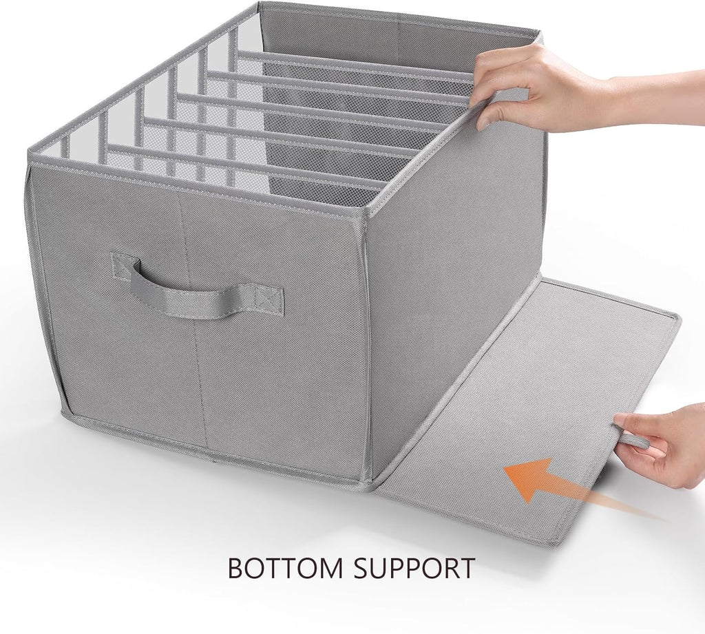 Zilink Upgraded Clothes Organizer - Clear Pants & Sweater Storage Bins with 7 Grids | 3 Pack