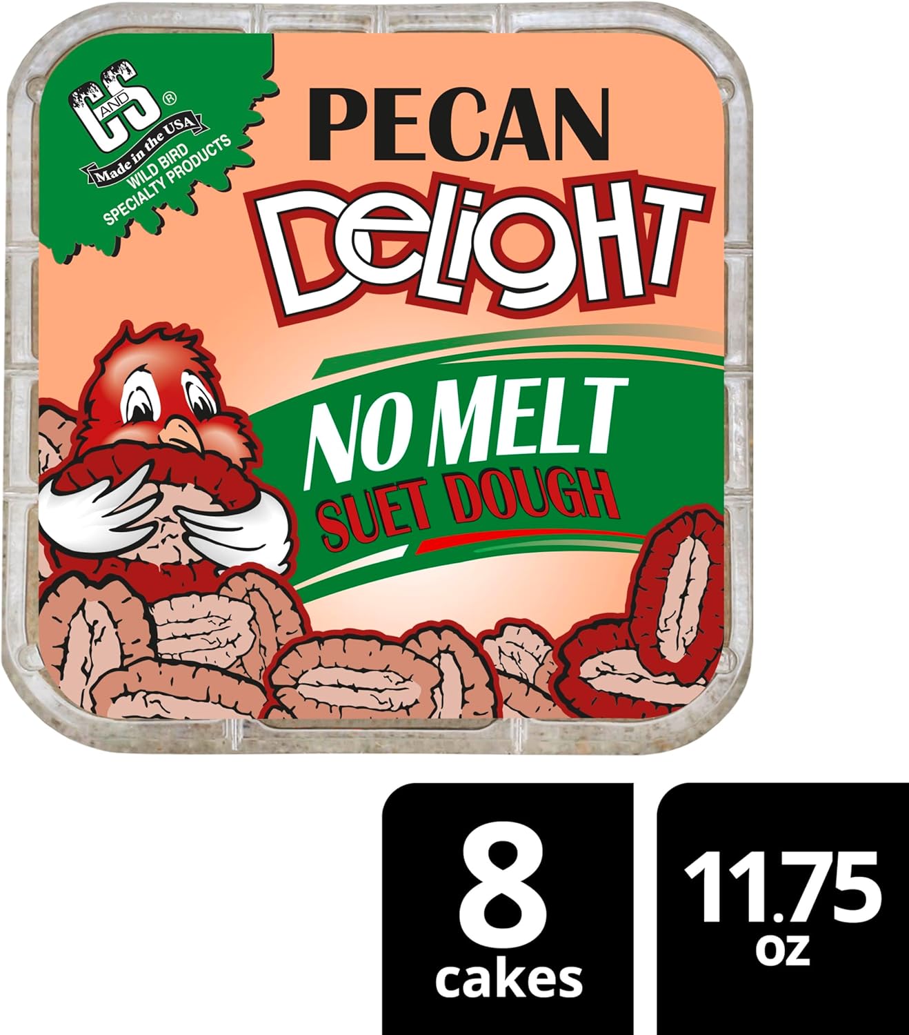 C&S Pecan Delight Suet Cakes - No Melt Formula for Wild Birds | 11.75 Ounces, Pack of 8