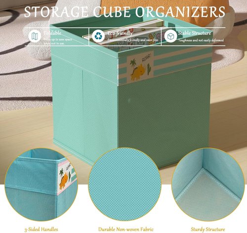 Homyfort Cube Storage Organizer Bins - 12x12 Inch Foldable Fabric Baskets with Handles for Toys & Clothes | Green