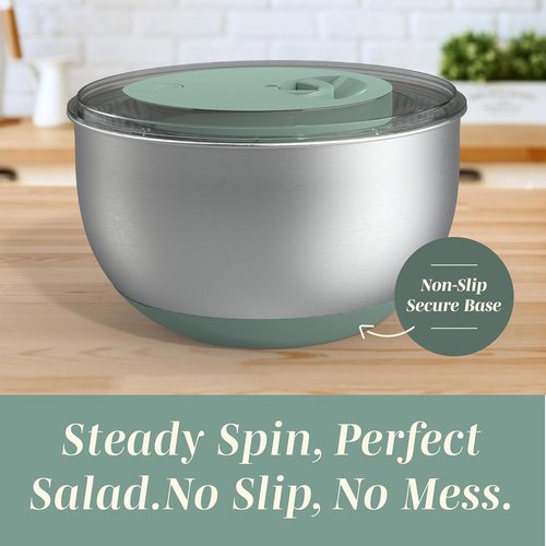 COOK WITH COLOR Stainless Steel Salad Spinner - 5 Qt. Easy Lettuce Washer & Vegetable Dryer - Non-Slip Base & Auto Stop Brake