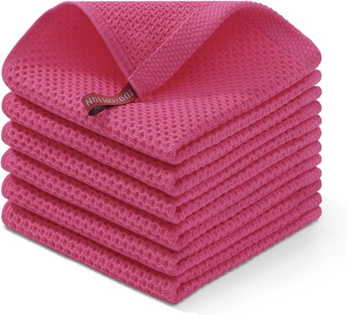 Homaxy Kitchen Dish Cloths - 100% Cotton Waffle Weave, Ultra Soft & Absorbent, 12x12 Inches, 6-Pack in Hot Pink