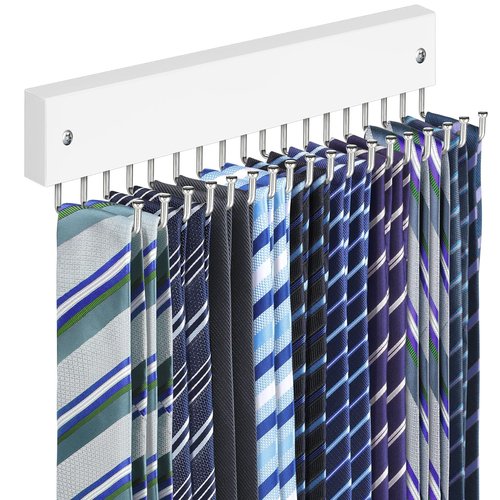 Tie Rack Belt Hanger Wall Mounted, Lomrsiul Non Slip 180 Degree Rotating Tie Organizer for Men Closet with 18 Hooks Closet Organizers and Storage for Tie Belt Necklace Purse Scarf Bag White 1 Pack