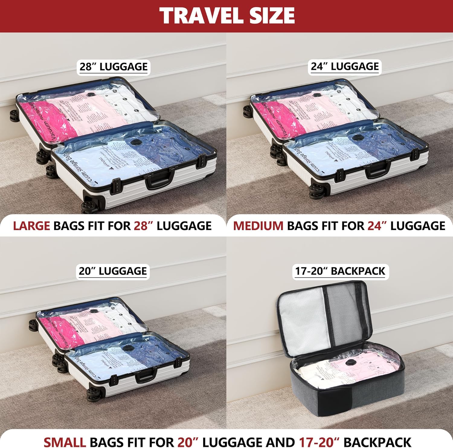 Skiennix Vacuum Bags for Travel - 12 Combo Set with Rechargeable Pump | Space-Saving Compression Bags for Luggage