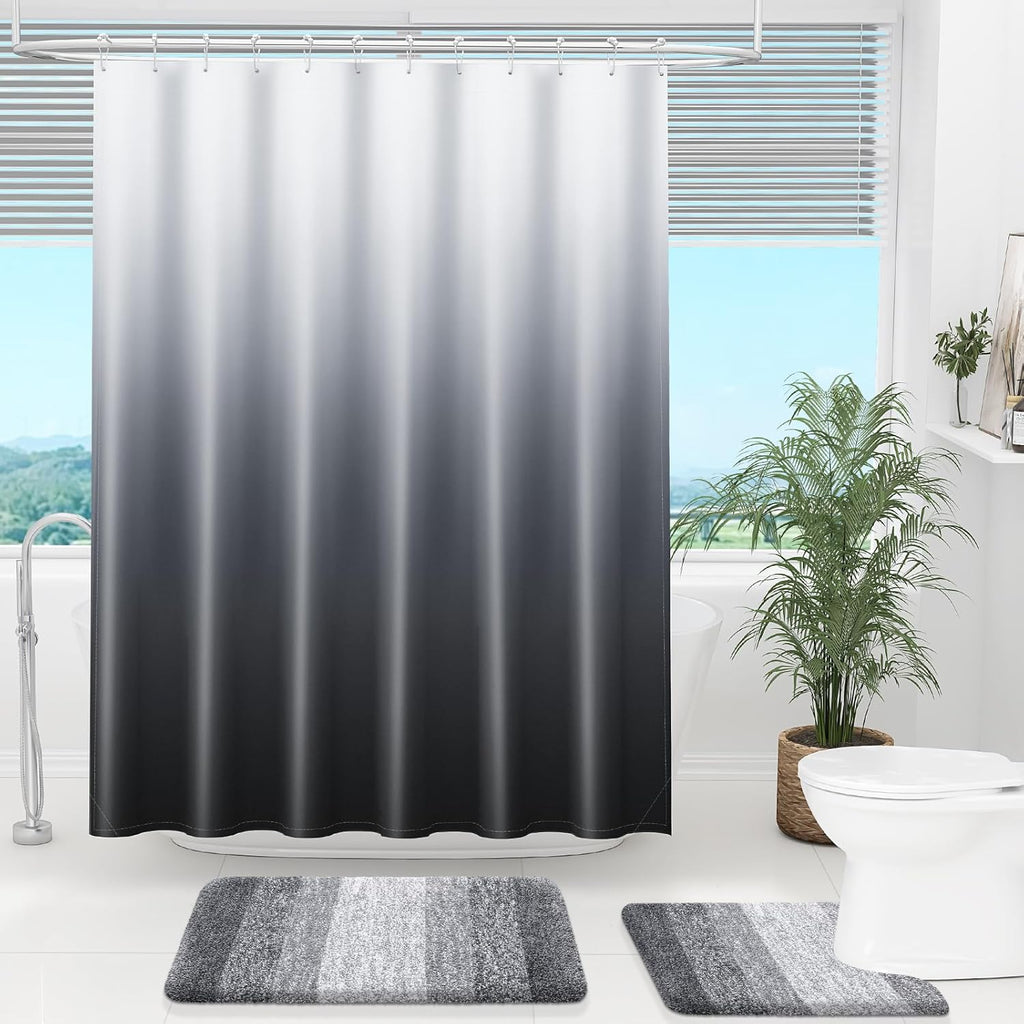 OLANLY Luxury Ombre Shower Curtain Set - Waterproof & Washable, Black and Grey | 72x72 Inches