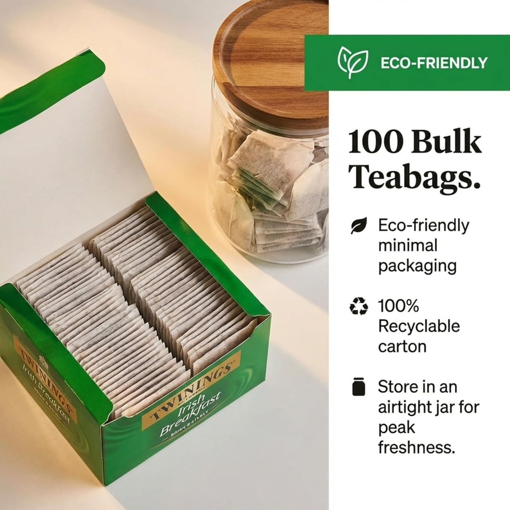 Twinings Irish Breakfast Tea Bags - Classic Flavor, 100 Count Pack for Energizing Mornings