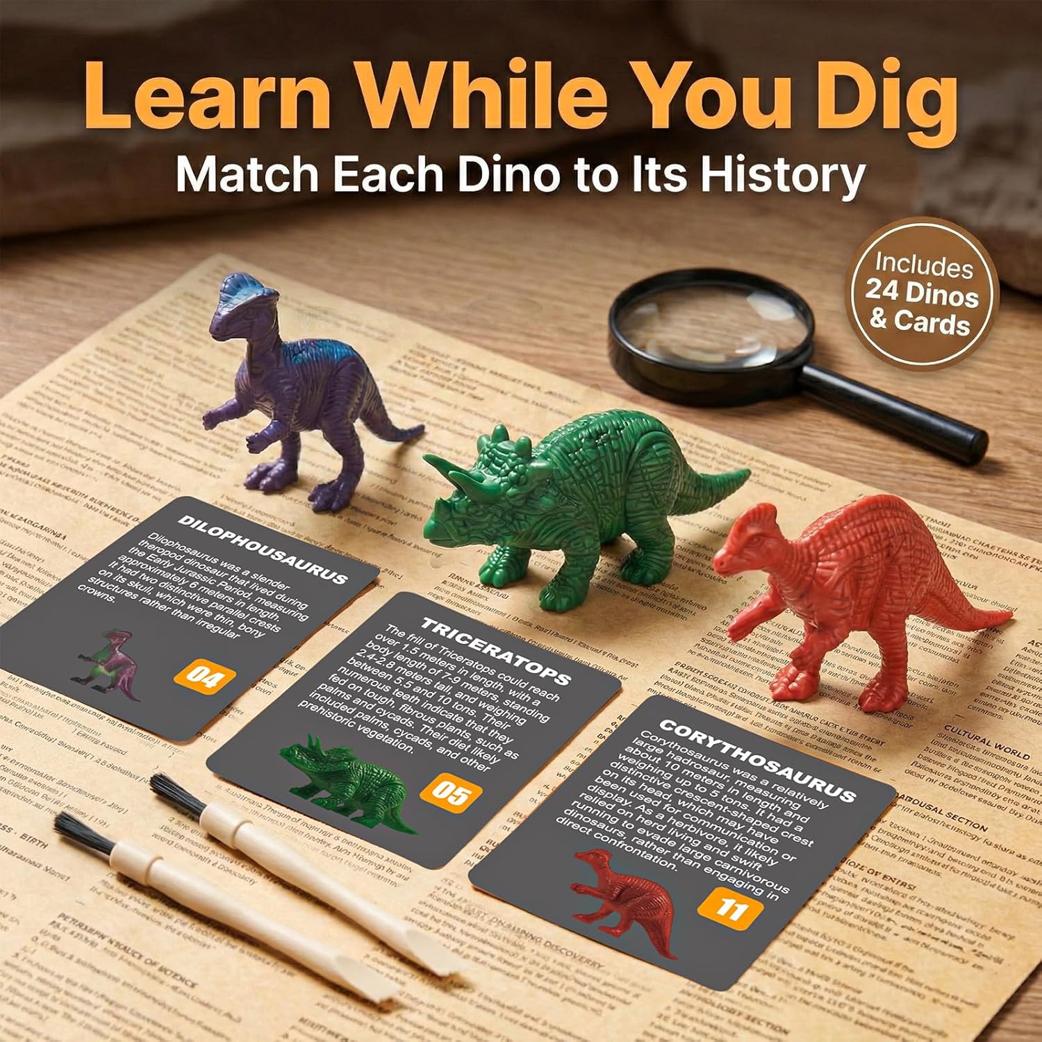 Skiennix Dinosaur Eggs Excavation Kit - 24 Colorful STEM Science Toys with Learning Cards for Kids Age 3+ | Perfect for Easter Baskets and Birthday Parties