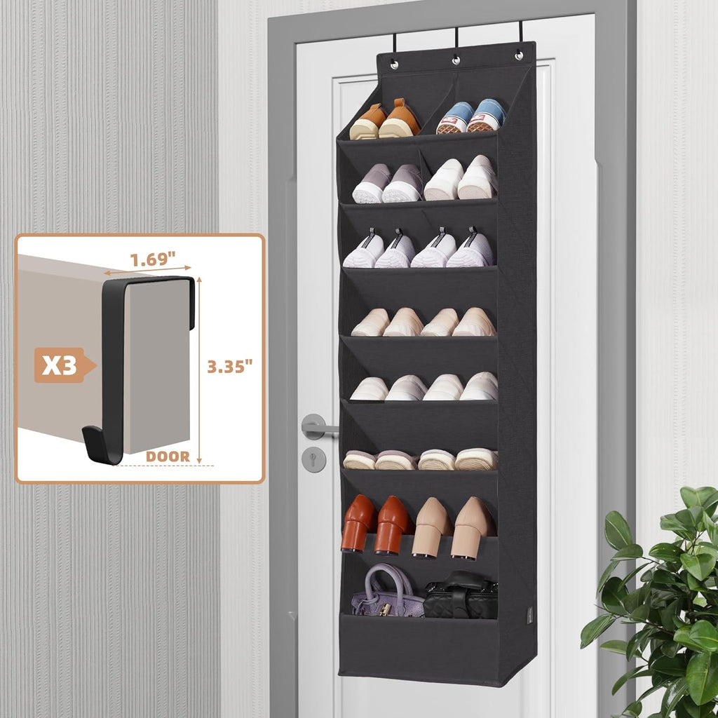 Storage Maniac Over The Door Shoe Organizer - Heavy-Duty Hanging Rack with Deep Pockets | Black, 1 Pack